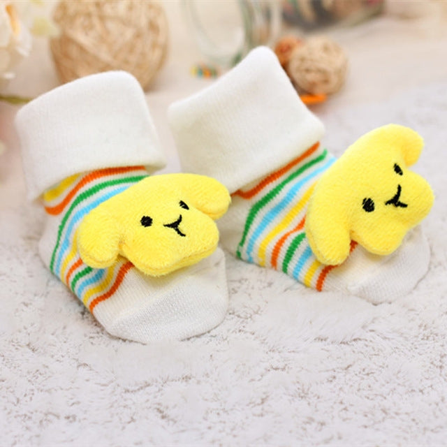 Lot de 3 paires de chaussettes de sol antidérapantes en coton pour bébé, motif dessin animé, mignonnes chaussettes tridimensionnelles pour bébé et tout-petit