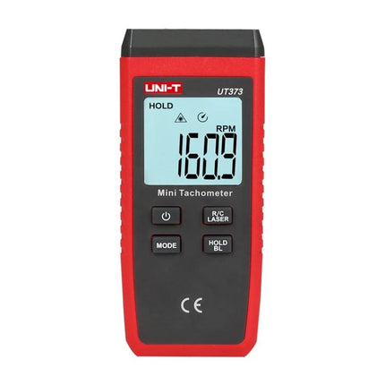 Non-Contact Laser Tachometer for Motor and Machine Speed Measurement - red handheld laser tachometer showing 160.9 RPM display