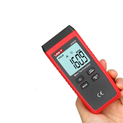 Non-Contact Laser Tachometer for Motor and Machine Speed Measurement handheld red laser RPM meter showing 160.9 display