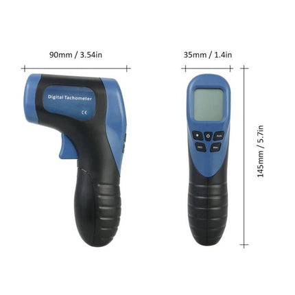 Portable Handheld Non-Contact Digital Tachometer for Motor Speed Measurement - blue handheld optical RPM meter with LCD display and ergonomic grip