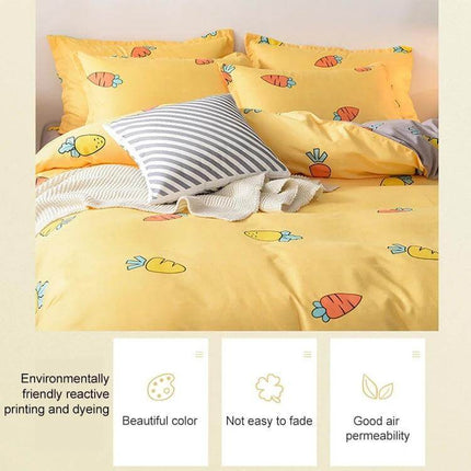 Cotton Duvet Cover Set, 180x220 cm Bedding For Everyday Comfort bright yellow cotton blend duvet set with playful carrot print and striped accent pillow