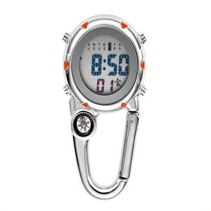 Mountain Climbing Watch Orange for Everyday Outdoor Use - compact orange digital watch with compass carabiner for hiking and camping