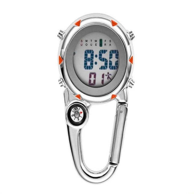 Mountain Climbing Watch Orange for Everyday Outdoor Use - compact orange digital watch with compass carabiner for hiking and camping