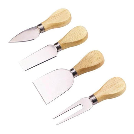 Cheese Knife Set 4-In-1 For Cheese Boards At Home Everyday - compact stainless steel blades with natural bamboo handles for home entertaining