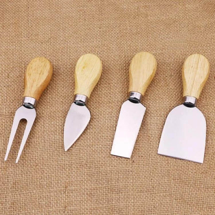 Cheese Knife Set 4-In-1 For Cheese Boards At Home Everyday with stainless steel blades and natural bamboo handles, compact 13x4.5x1.2 cm set