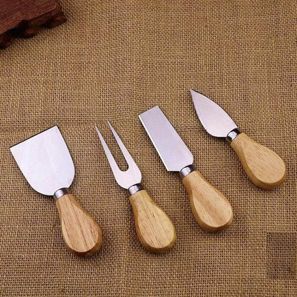 Cheese Knife Set 4-In-1 For Cheese Boards At Home Everyday - compact stainless steel blades with natural bamboo handles, 13x4.5x1.2 cm for home entertaining