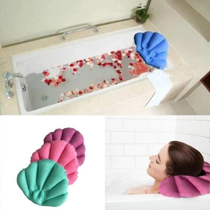 An Inflatable Pillow for Comfortable Home Baths - blue shell-shaped bath head and neck support for relaxing tubs