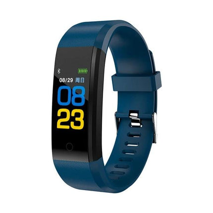 Versatile Smart Watch for Everyday Activity Tracking - slim blue fitness tracker showing time, heart rate and step display