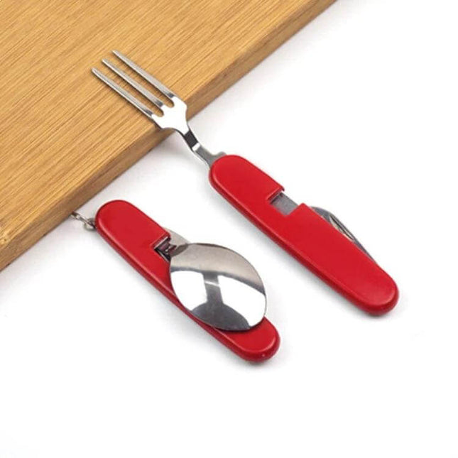 Outdoor Folding Cutlery Set Stainless Steel 4 In 1 For Camping compact red folding spoon fork knife bottle opener camping kit