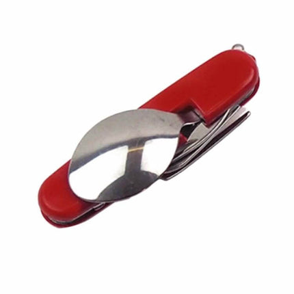Outdoor Folding Cutlery Set Stainless Steel 4 In 1 For Camping compact red handle folding spoon fork knife bottle opener