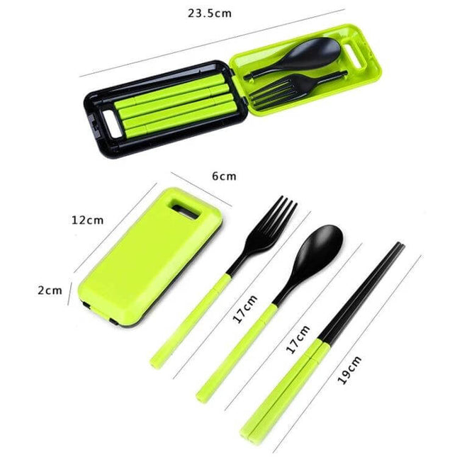 3 In 1 ABS Folding Dinnerware Cutlery Set With Storage Box For Camping compact green ABS folding utensils in slim storage case for travel and camping
