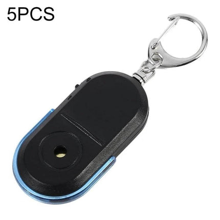 Portable Whistle-Activated Key Finder with LED Light and Sound - black keychain fob emits LED flashes and beeps when whistled