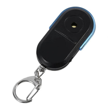 Portable Whistle-Activated Key Finder with LED Light and Sound - compact black keychain with whistle-activated beep and LED for finding lost keys