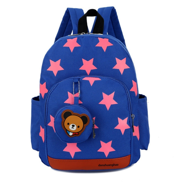 Mochila infantil de nailon con estampado de estrellas para jardín de infantes y escuela