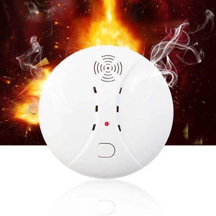 Wireless Smoke Detector for Home Fire Safety and Security — photoelectric wireless smoke alarm with LED indicator detecting smoke in bedroom or kitchen