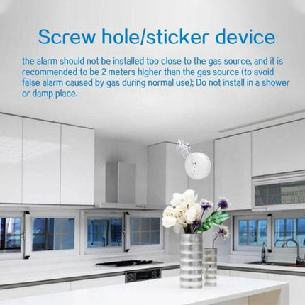 Wireless Smoke Detector for Home Fire Safety and Security mounted on kitchen ceiling with photoelectric sensor and wireless alert