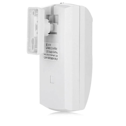 Wireless Infrared Motion Sensor for Home Security Detection white wall-mounted PIR motion detector showing back and mounting bracket