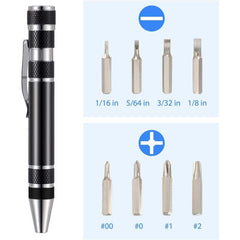 Compact 8-in-1 Aluminum Screwdriver Pen Tool Set