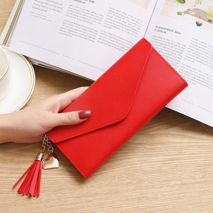 Fashionable Long PU Leather Wallet for Women with Tassel and Coin Purse