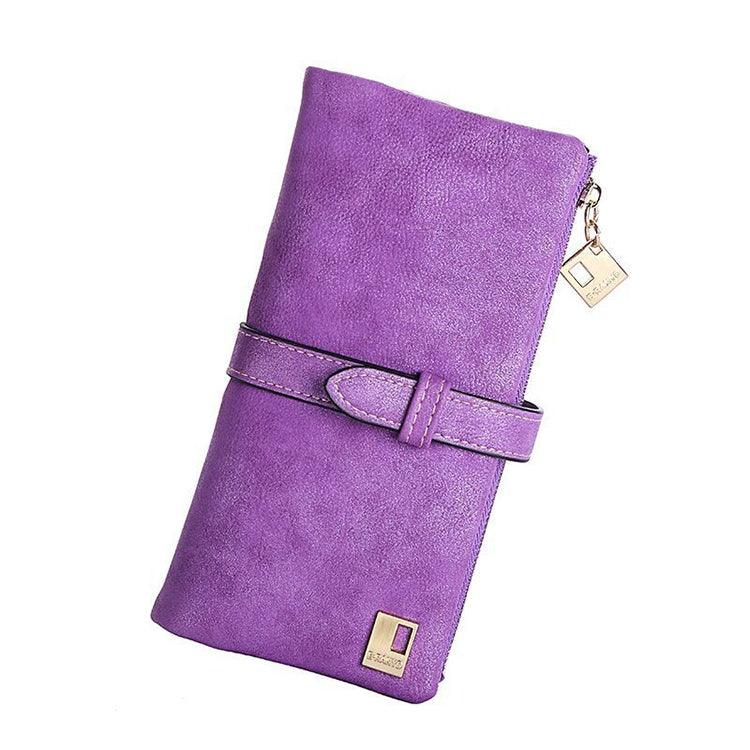 Chic Nubuck Leather Zipper Wallet for Women - Long Fashion Purse with Drawstring Design and RFID Protection