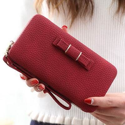 Multifunctional Litchi Texture Buckle PU Ladies Handbag Bow Wallet