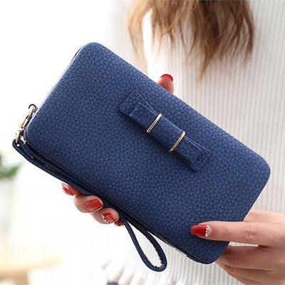 Elegant Litchi Texture Bow Wallet - Multifunctional PU Handbag for Ladies