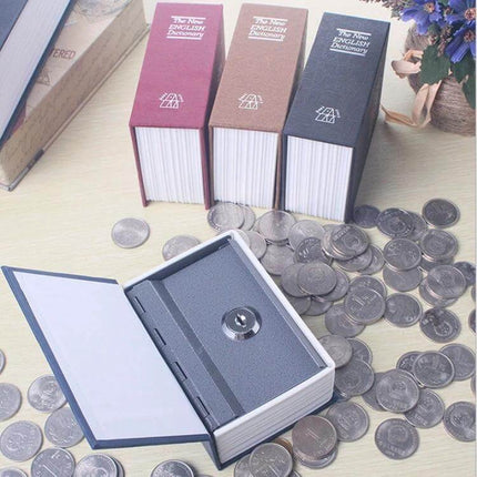 Compact Dictionary-Style Safe Box for Hiding Valuables and Jewelry - discreet book safe open with coins surrounding it