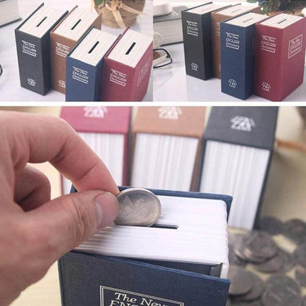 Compact Dictionary-Style Safe Box for Hiding Valuables and Jewelry disguised as bookshelf books, compact coin and jewelry storage safe
