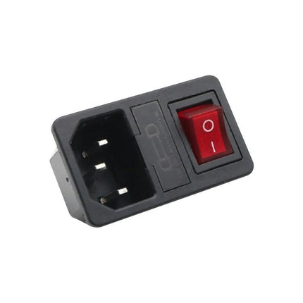 Pack of 10 Three-Pin Power Sockets with Safety Switch for Home Use - black IEC inlet with red safety switch