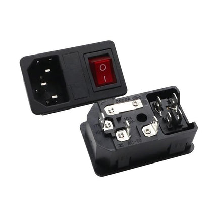 Pack of 10 Three-Pin Power Sockets with Safety Switch for Home Use – close-up of black three-pin socket module with red safety switch