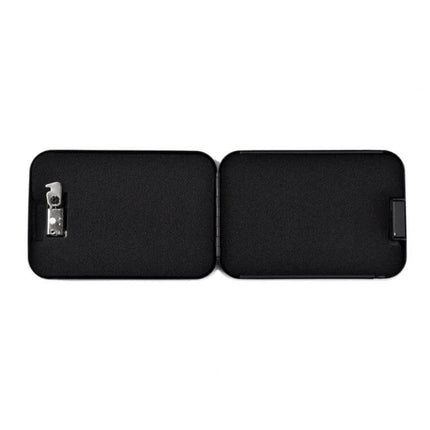 Mini Portable Black Car Safe for Valuables Storage - open compact steel car safe with simple password lock for cash, jewelry, documents