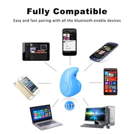 Mini In-Ear Sport Bluetooth Earbuds With Mic For Commuting shown connected to phones, tablet, laptop and desktop for handsfree use
