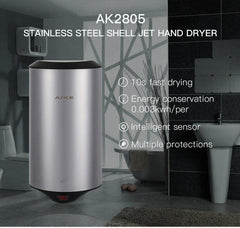 High-Speed 304 Stainless Steel Automatic Sensor Hand Dryer for Home, Hotel, and Airport Use