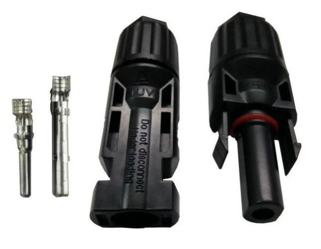 ZOORUI MC4 Connector for Solar Panel Electrical Systems — black male and female MC4 plug set with metal pins for outdoor PV connections