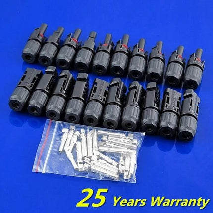 ZOORUI MC4 Connector for Solar Panel Electrical Systems black weatherproof plug connectors and metal pins kit, outdoor solar panel wiring