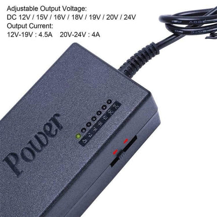 BINYEAE Versatile Universal Laptop Charger Adapter for Everyday Use black adjustable 90W AC adapter showing voltage settings and cable
