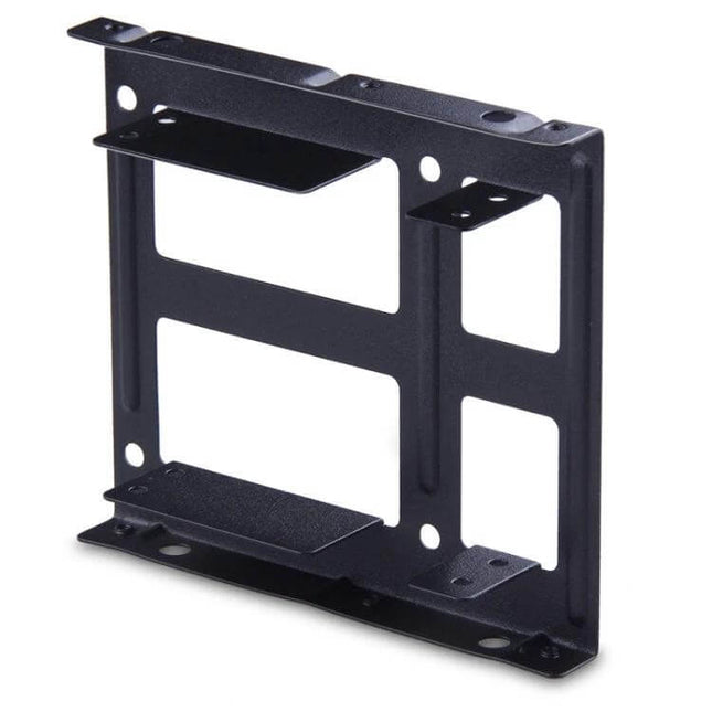 Metal Mounting Kit for 2.5-Inch Hard Drives in 3.5-Inch Bays - black metal bracket holds two 2.5" SSDs/HDDs for PC case
