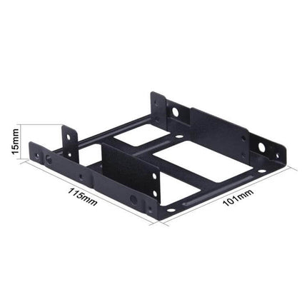Metal Mounting Kit for 2.5-Inch Hard Drives in 3.5-Inch Bays metal bracket showing dimensions for two 2.5-inch drive installation