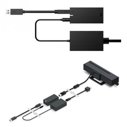 RV77 Kinect 2.0 USB Adapter for Xbox One and Windows PC - black adapter kit showing USB cable and power boxes connecting Kinect to console/PC