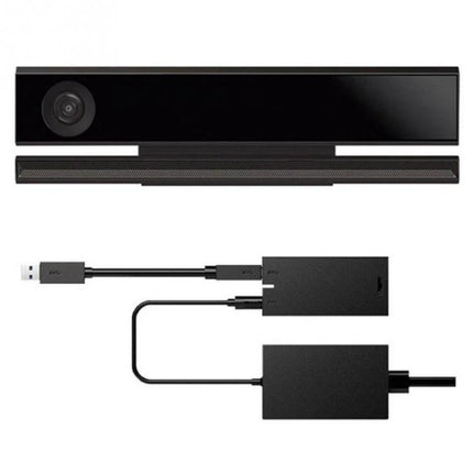 RV77 Kinect 2.0 USB Adapter for Xbox One and Windows PC showing Kinect sensor and adapter cables for Windows 8/8.1/10 gaming