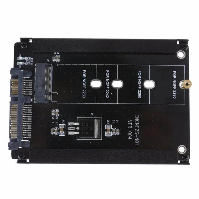 Metal Case M.2 NGFF SSD Adapter for 2.5 Inch SATA Conversion - black metal enclosure showing SATA connector and M.2 slots