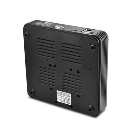 Compact Network Video Recorder for Home Security Monitoring compact black NVR unit with network and VGA ports for remote app access
