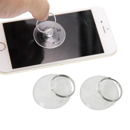 21-Piece Mobile Phone Repair Tool Kit for iPhones and Tablets showing suction cup screen removal tools on an iPhone for precise repairs