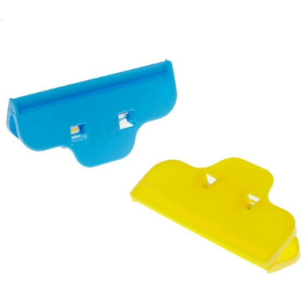 Set of 10 Plastic Clips for Mobile Phone Screen Repairs - blue and yellow plastic screen repair clips holding phone casing during adhesive cure