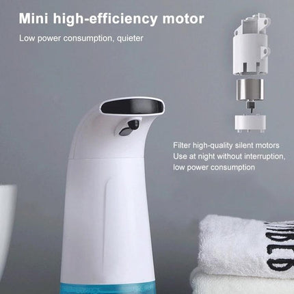 Household Automatic Foam Soap Dispenser for Daily Hand Washing - touchless white dispenser with mini high-efficiency motor for quiet, low-power operation