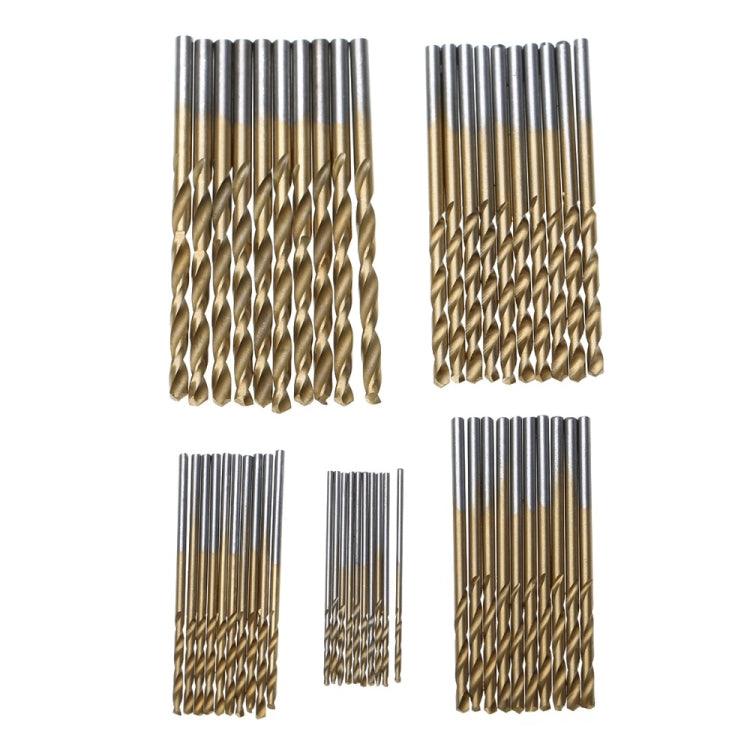 Premium 50-Piece Titanium Coated Drill Bit Set for Wood, Plastic, and Aluminum – High-Speed Steel Twist Drill Kit