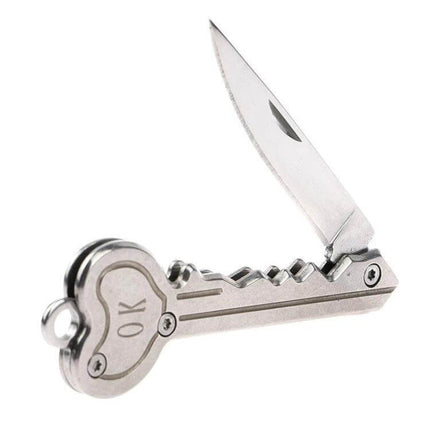 Practical Foldable Mini Key Knife for Outdoor and Everyday Tasks — compact stainless steel key-shaped folding blade for hikers and daily use
