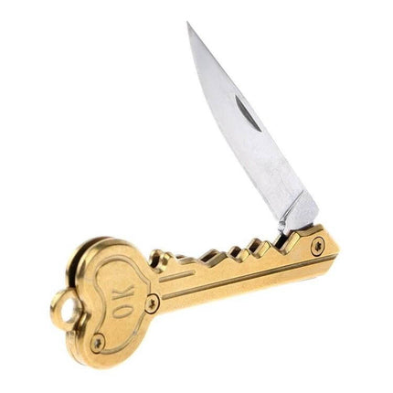 Practical Foldable Mini Key Knife for Outdoor and Everyday Tasks - compact gold key-shaped folding blade for hikers and daily package opening