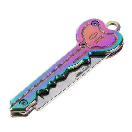 Practical Foldable Mini Key Knife for Outdoor and Everyday Tasks - iridescent key-shaped compact folding utility knife for hikers and daily use