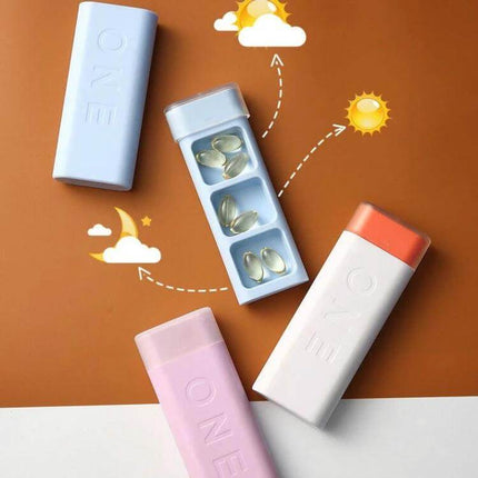 Portable Mini Dispensing Pill Box With Divided Storage - compact 3-compartment travel pill organizer in pastel colors, durable PP, 12.2×5cm